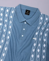 Jimra Dusty Blue Knitted Cotton Designer Polo T-Shirt