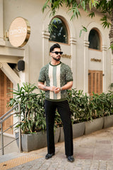 Pixin Green With Cream Knitted Cotton T-Shirt