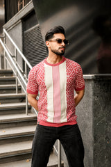Pixin Dusty Pink With Cream Knitted Cotton T-Shirt
