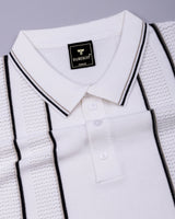 Blozen White Knitted Cotton Polo T-Shirt