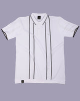Blozen White Knitted Cotton Polo T-Shirt