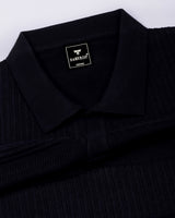 Venus Black Knitted Cotton Polo T-Shirt