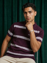 Zupiter Wine Maroon With White Knitted Cotton Polo T-Shirt