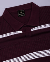 Zupiter Wine Maroon With White Knitted Cotton Polo T-Shirt