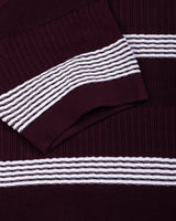 Zupiter Wine Maroon With White Knitted Cotton Polo T-Shirt