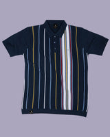 Slice Blue Multicolor Knitted Cotton Polo T-Shirt