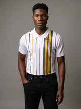 Slice White Multicolor Knitted Cotton Polo T-Shirt
