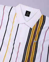 Slice White Multicolor Knitted Cotton Polo T-Shirt