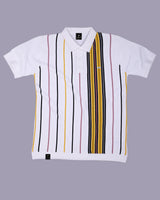 Slice White Multicolor Knitted Cotton Polo T-Shirt