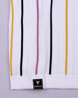 Slice White Multicolor Knitted Cotton Polo T-Shirt