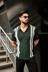 Unix Green With White Knitted Cotton Polo T-Shirt