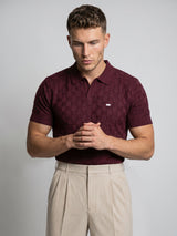 Flamora Wine Red Knitted Cotton Polo T-Shirt