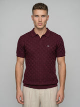 Flamora Wine Red Knitted Cotton Polo T-Shirt
