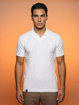 Flamora White Knitted Cotton Polo T-Shirt
