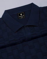 Flamora NavyBlue Knitted Cotton Polo T-Shirt
