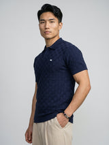 Flamora NavyBlue Knitted Cotton Polo T-Shirt