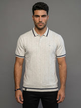 Drongo White Melange Knitted Cotton Polo T-Shirt