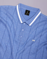 Drongo Blue Melange Knitted Cotton Polo T-Shirt