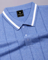 Drongo Blue Melange Knitted Cotton Polo T-Shirt