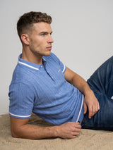 Drongo Blue Melange Knitted Cotton Polo T-Shirt