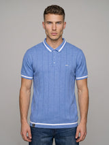 Drongo Blue Melange Knitted Cotton Polo T-Shirt