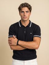 Drongo Black Knitted Cotton Polo T-Shirt