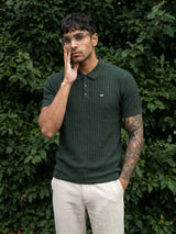Conure Teal Green Knitted Cotton Polo T-Shirt