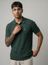 Conure Teal Green Knitted Cotton Polo T-Shirt