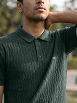 Conure Teal Green Knitted Cotton Polo T-Shirt