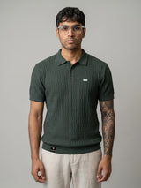 Conure Teal Green Knitted Cotton Polo T-Shirt