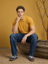 Conure Mustard Yellow Knitted Cotton Polo T-Shirt
