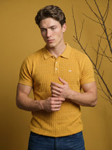 Conure Mustard Yellow Knitted Cotton Polo T-Shirt