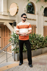 Tundra Brown Multicolor Stripe Knitted Cotton T-Shirt