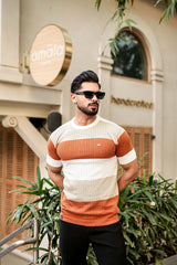 Tundra Brown Multicolor Stripe Knitted Cotton T-Shirt