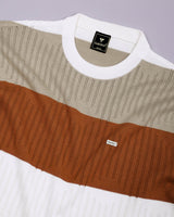Tundra Brown Multicolor Stripe Knitted Cotton T-Shirt