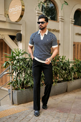 Walrus Blue Knitted Cotton Polo T-Shirt