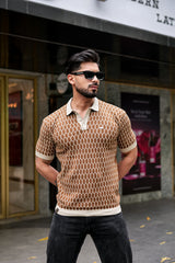 Walrus Brown Knitted Cotton Polo T-Shirt