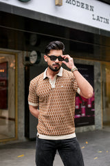 Walrus Brown Knitted Cotton Polo T-Shirt