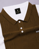 Sloth Brown With White Knitted Cotton Polo Designer T-Shirt