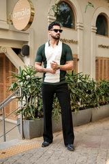 Sloth Green With White Knitted Cotton Polo Designer T-Shirt