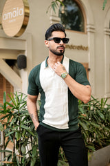 Sloth Green With White Knitted Cotton Polo Designer T-Shirt
