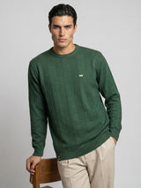 Hamilton Green Melange Knitted Cotton Full Sleeves T-Shirt