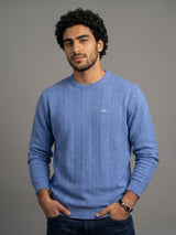 Hamilton SkyBlue Melange Knitted Cotton Full Sleeves T-Shirt