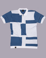 Zynox Blue With White Knitted Cotton Zipper Polo Designer T-Shirt