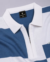 Zynox Blue With White Knitted Cotton Zipper Polo Designer T-Shirt