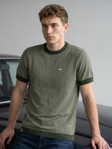 Danver Green Stripe Knitted Cotton T-Shirt