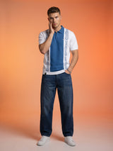 California SteelBlue Knitted Cotton Designer Polo T-Shirt