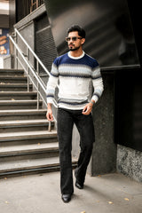 Freezon Blue Knitted Cotton Full Sleeves T-Shirt