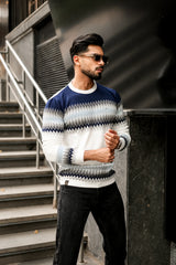 Freezon Blue Knitted Cotton Full Sleeves T-Shirt