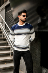 Freezon Blue Knitted Cotton Full Sleeves T-Shirt